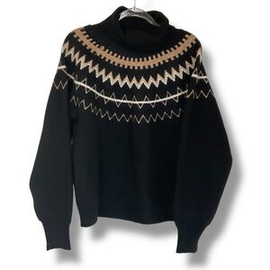 Buffalo David Bitton Sweater Black Tan Knit Nordic Fairisle Turtleneck Sze Large